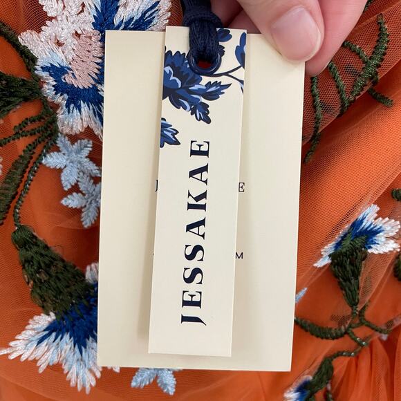 NWT Jessakae 3X Serene Floral Dress Orange Floral One Shoulder Embroidered - Picture 11 of 16